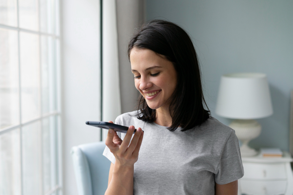 person holding phone and smiling